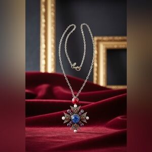 Nicky Butler Silver Pendant Necklace with Blue and Red Stones